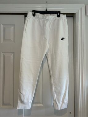 Nike White Kids Fleece Joggers with Black Swoosh